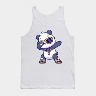 Cute Panda Dabbing Wearing Gold Chain Necklace And Glasses Cartoon Tank Top